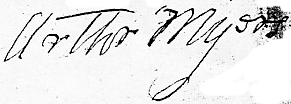 Arthur Myers' signature 1762